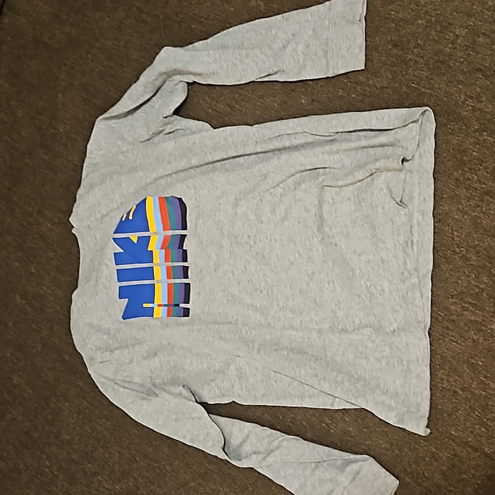 Nike Gray Long Sleeve Kids Shirt with Multicolor Logo